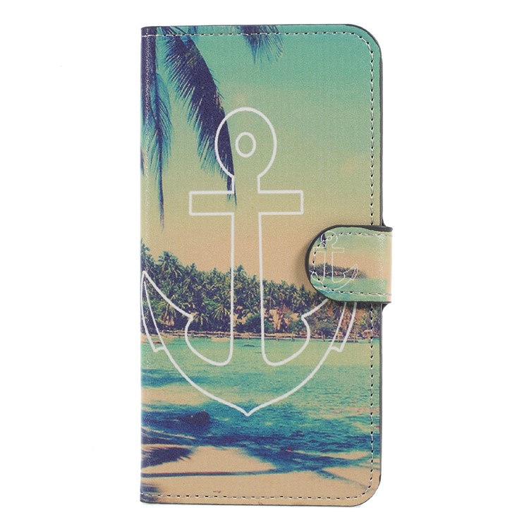 For HTC U11 Printing Pattern Stand Leather Wallet Mobile Casing - Anchor Seaside Scene-1
