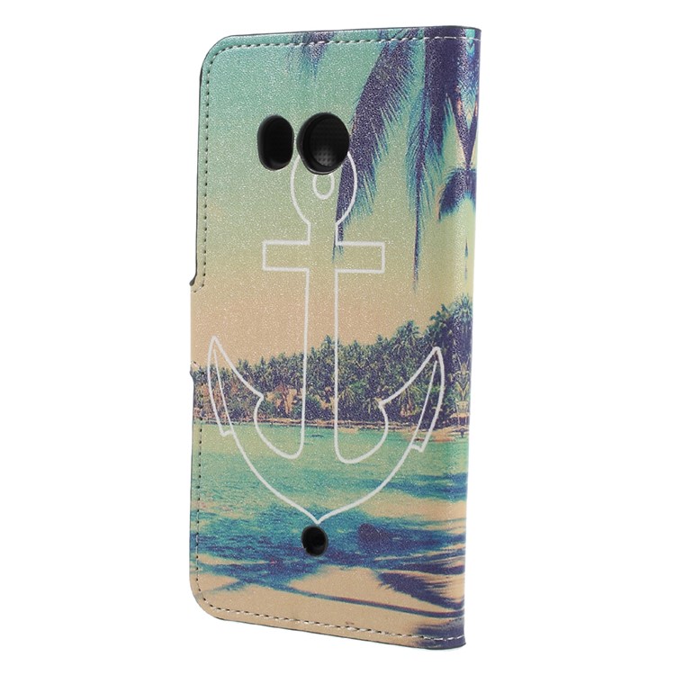 For HTC U11 Printing Pattern Stand Leather Wallet Mobile Casing - Anchor Seaside Scene-2