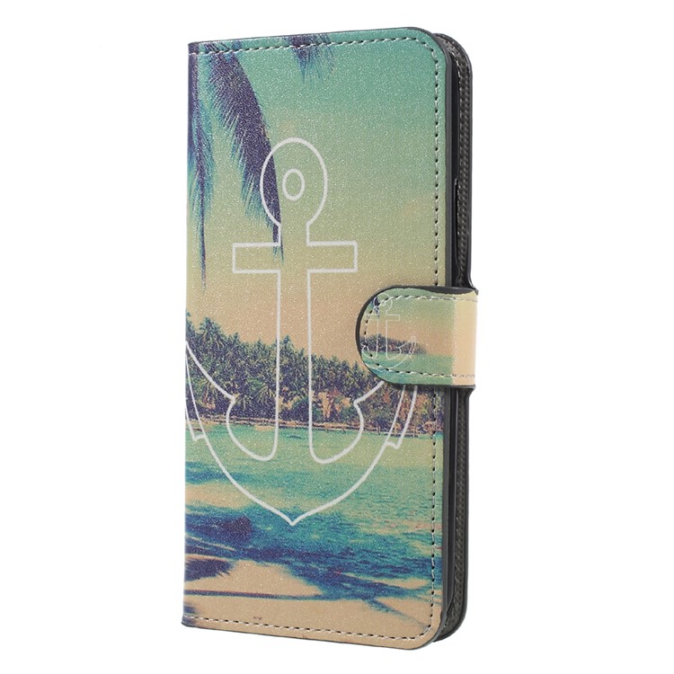 For HTC U11 Printing Pattern Stand Leather Wallet Mobile Casing - Anchor Seaside Scene-3