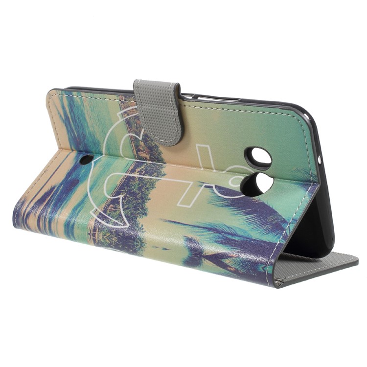 For HTC U11 Printing Pattern Stand Leather Wallet Mobile Casing - Anchor Seaside Scene-5