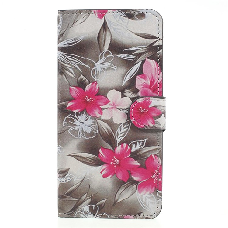 Printing Pattern Wallet Leather Stand Mobile Shell for HTC U11 - Red Flowers-1