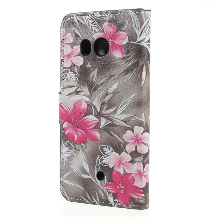 Printing Pattern Wallet Leather Stand Mobile Shell for HTC U11 - Red Flowers-2