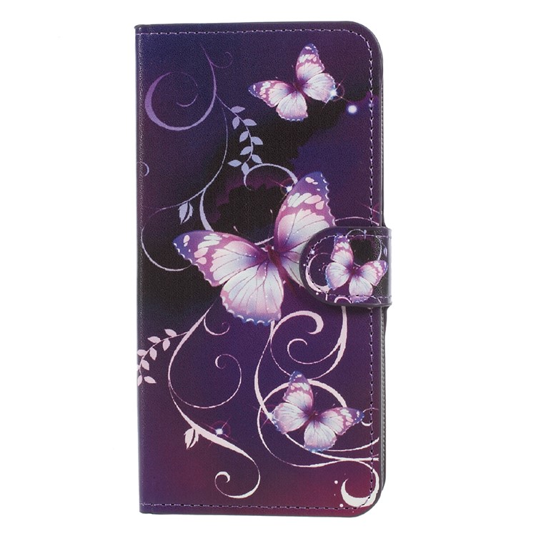 Patterned Card Holder Leather Stand Mobile Cover for HTC U11 - Purple Butterflies-1