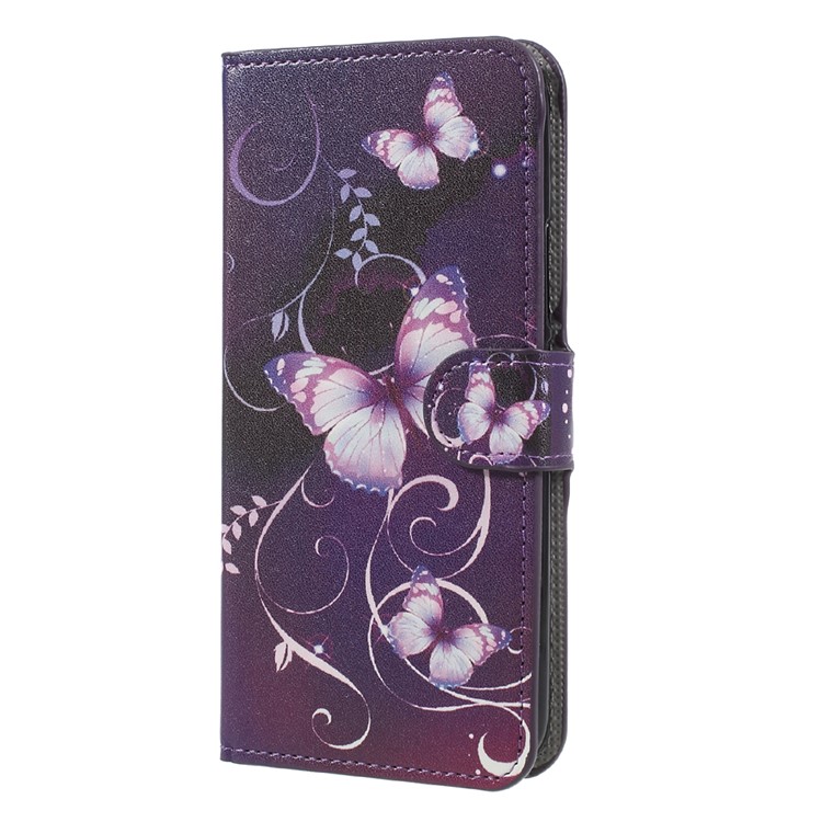 Patterned Card Holder Leather Stand Mobile Cover for HTC U11 - Purple Butterflies-3