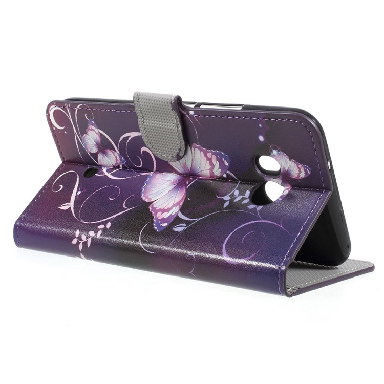 Patterned Card Holder Leather Stand Mobile Cover for HTC U11 - Purple Butterflies-5