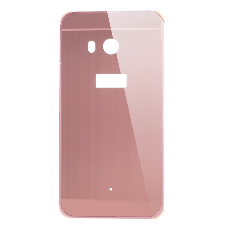 Slide-on Metal Bumper Brushed Plastic Drop-proof Phone Case for HTC U11 - Rose Gold-1