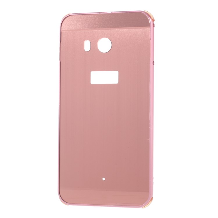 Slide-on Metal Bumper Brushed Plastic Drop-proof Phone Case for HTC U11 - Rose Gold-2