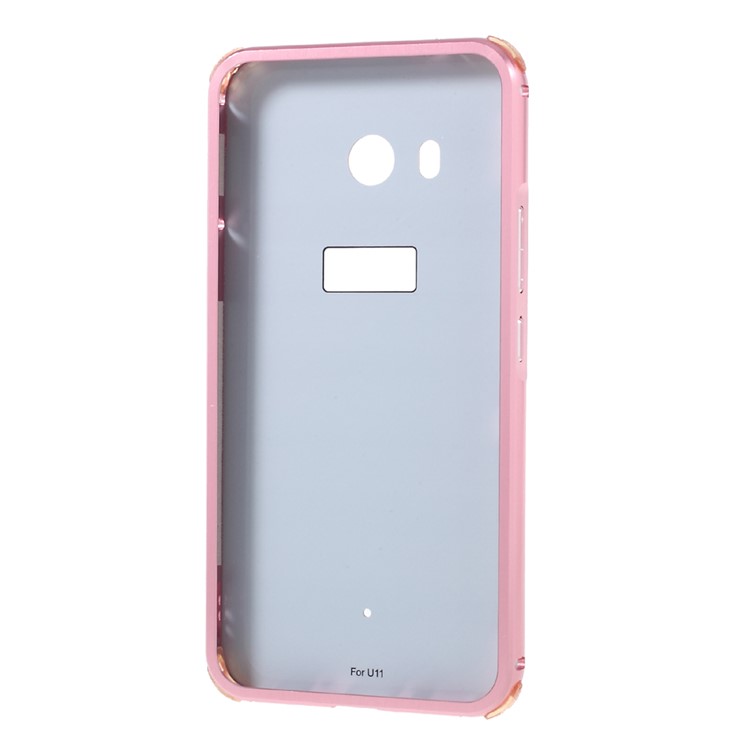 Slide-on Metal Bumper Brushed Plastic Drop-proof Phone Case for HTC U11 - Rose Gold-3