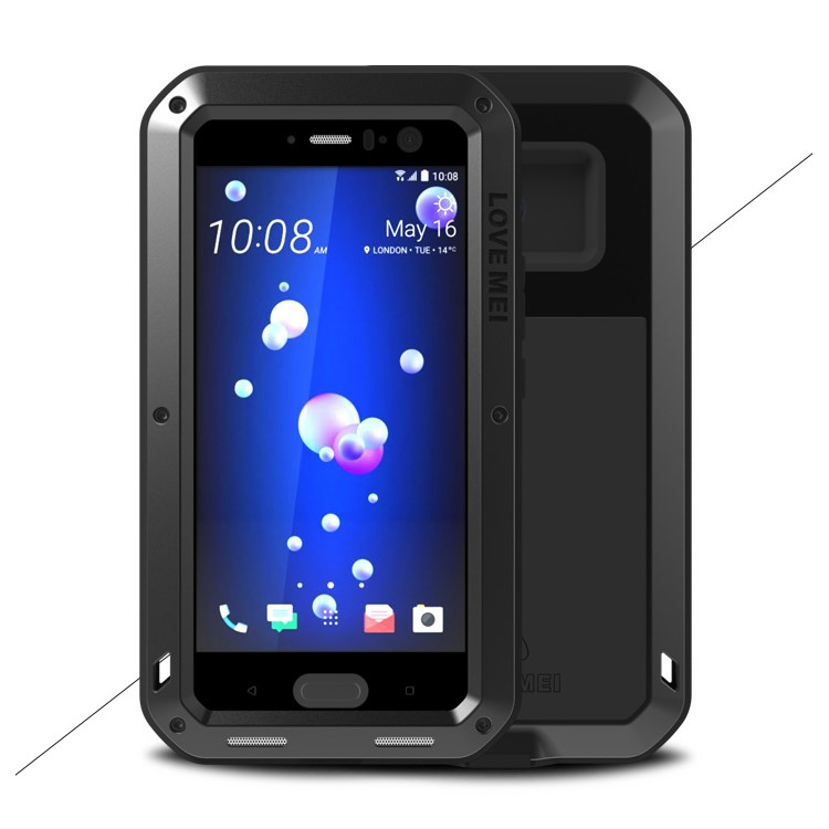 LOVE MEI Powerful Metal Defender Case for HTC U11 Shockproof Drop-proof Dust-proof Phone Cover - Black-1