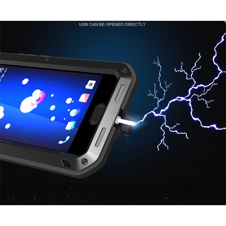 LOVE MEI Powerful Metal Defender Case for HTC U11 Shockproof Drop-proof Dust-proof Phone Cover - Black-3