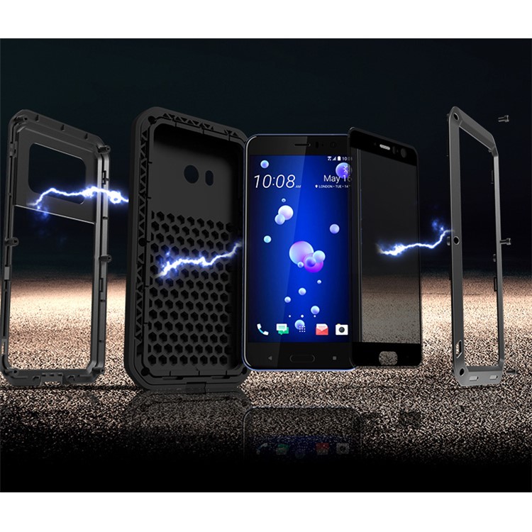 LOVE MEI Powerful Metal Defender Case for HTC U11 Shockproof Drop-proof Dust-proof Phone Cover - Black-4