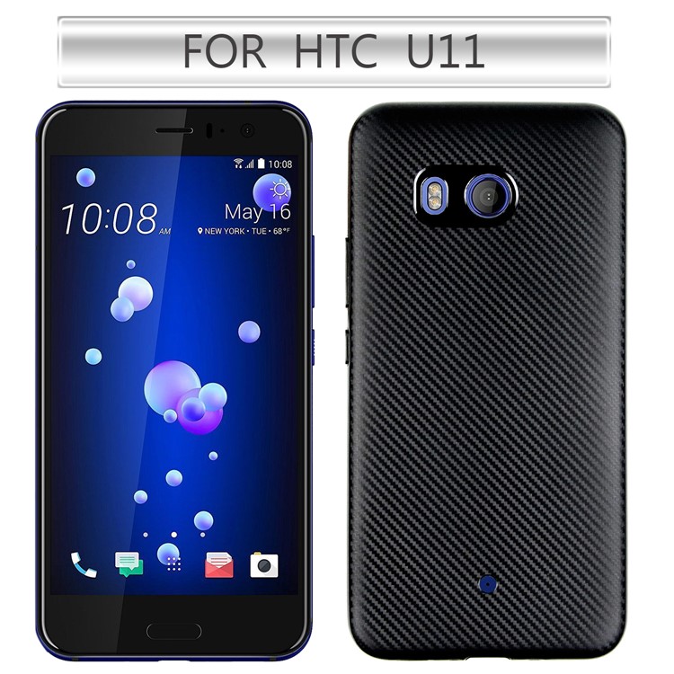 Carbon Fiber Soft TPU Protection Mobile Phone Shell for HTC U11 - Blackb-1