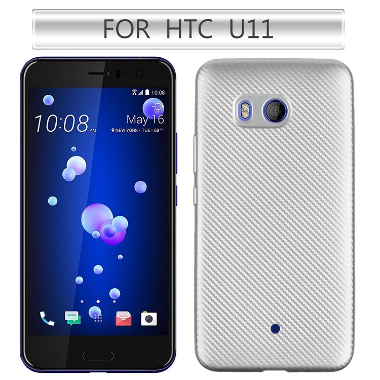 Carbon Fiber Soft TPU Protection Mobile Phone Case for HTC U11 - Silver-1