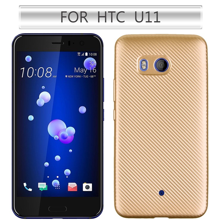Carbon Fiber Soft TPU Protection Mobile Phone Cover for HTC U11 - Gold-1