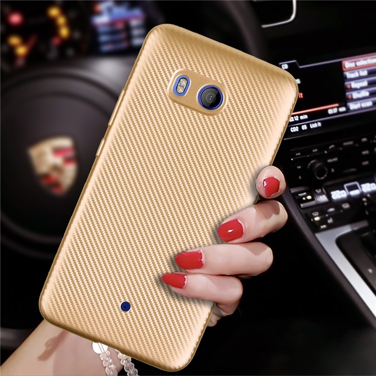 Carbon Fiber Soft TPU Protection Mobile Phone Cover for HTC U11 - Gold-2