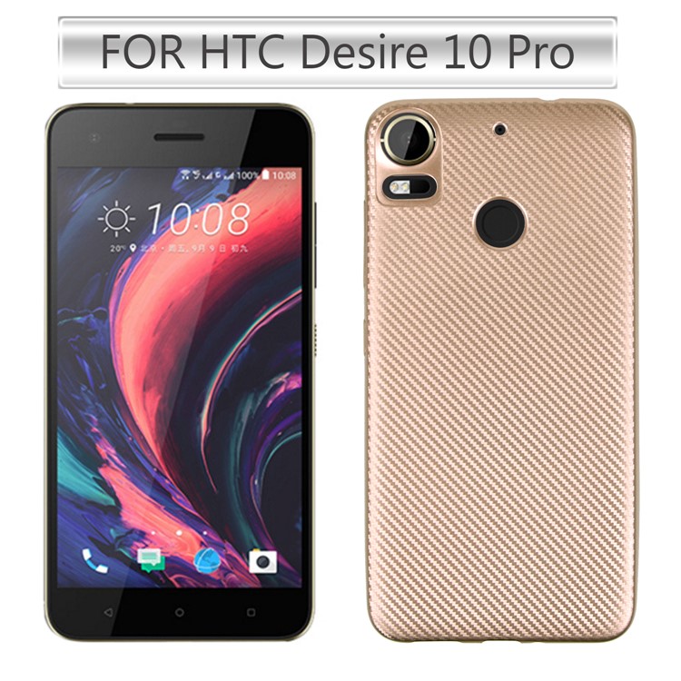 Carbon Fiber Gel TPU Mobile Phone Case for HTC Desire 10 Pro - Gold-1
