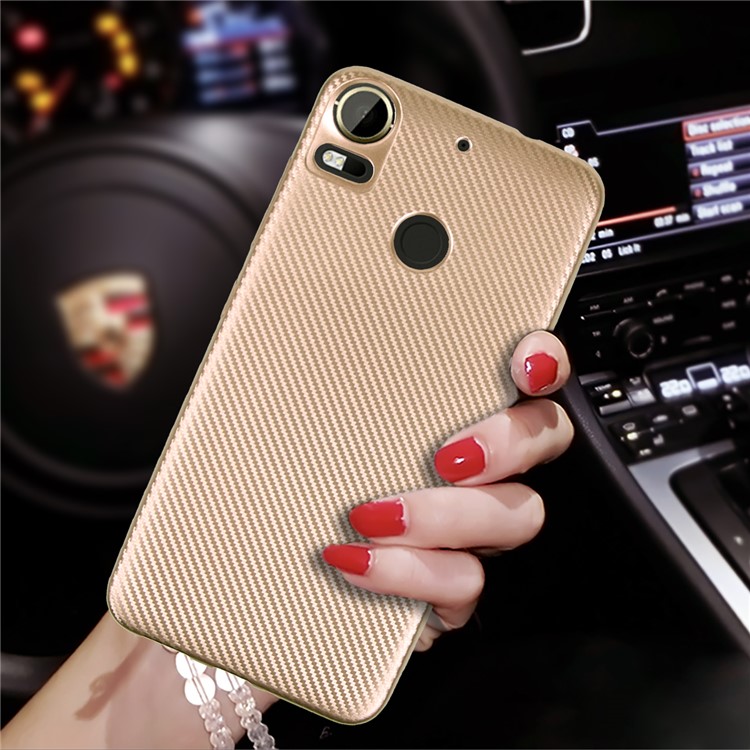 Carbon Fiber Gel TPU Mobile Phone Case for HTC Desire 10 Pro - Gold-3