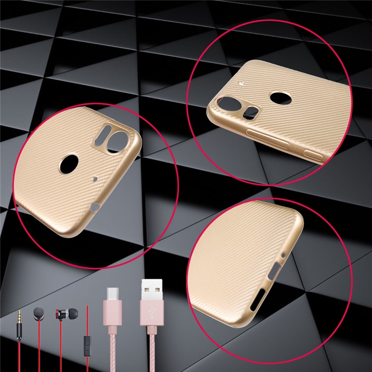 Carbon Fiber Gel TPU Mobile Phone Case for HTC Desire 10 Pro - Gold-5