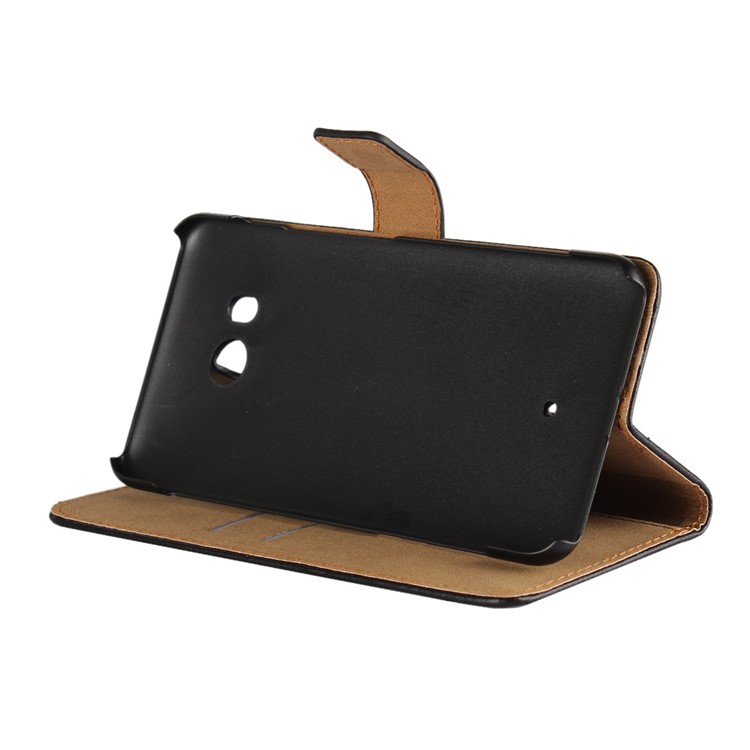 Genuine Split Leather Wallet Stand Case for HTC U11 - Black-2