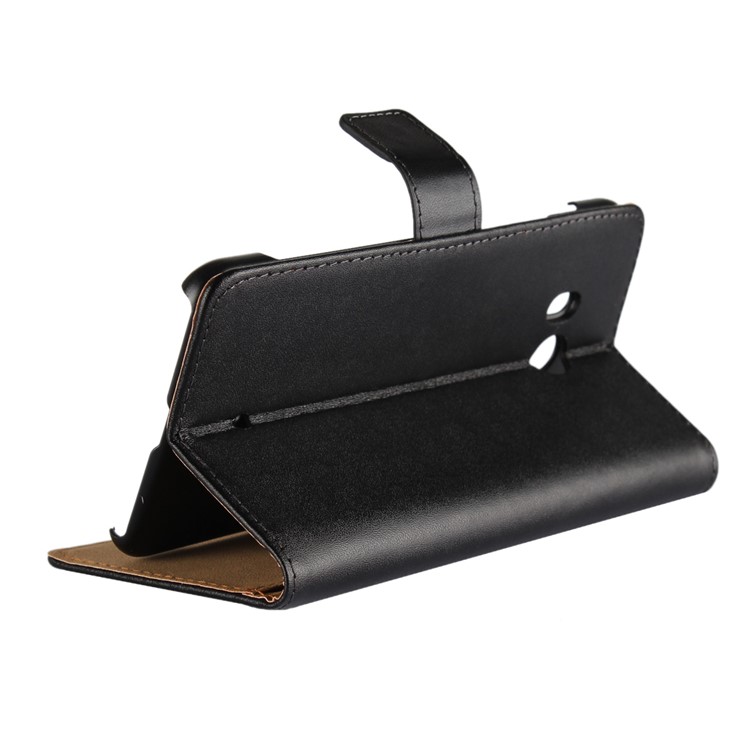 Genuine Split Leather Wallet Stand Case for HTC U11 - Black-3