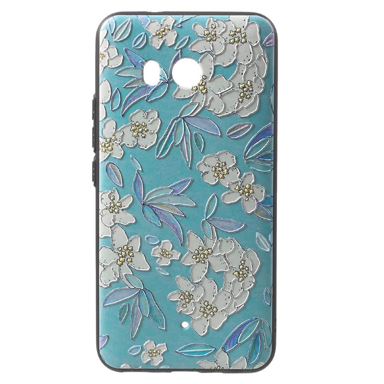 Embossment Patterned Soft TPU Mobile Case for HTC U11 - Leaves and Flowers-1