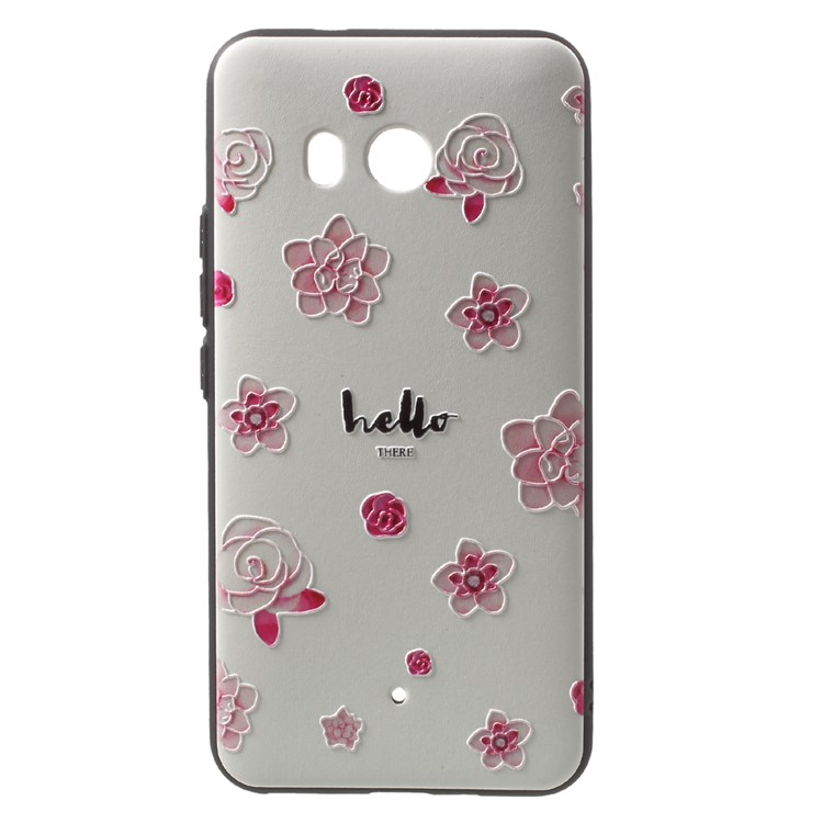 Embossment Patterned Soft TPU Protection Cover for HTC U11 - Pink Flowers-1