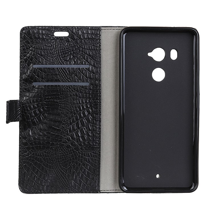 Crocodile Skin Wallet Leather Stand Case for HTC U11+ - Black-4