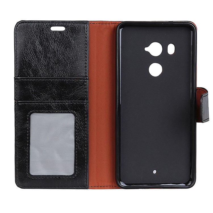 Textured Split Leather Stand Case with Card Slots for HTC U11+ - Black-5