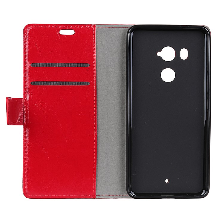 Crazy Horse Texture Leather Wallet Stand Shell for HTC U11+ - Red-5