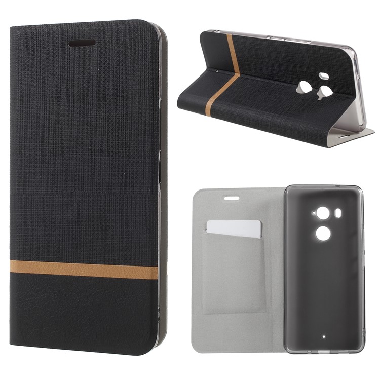 Cross Texture Contrast Color Steel Sheet Leather Card Holder Case for HTC U11+ - Black-1