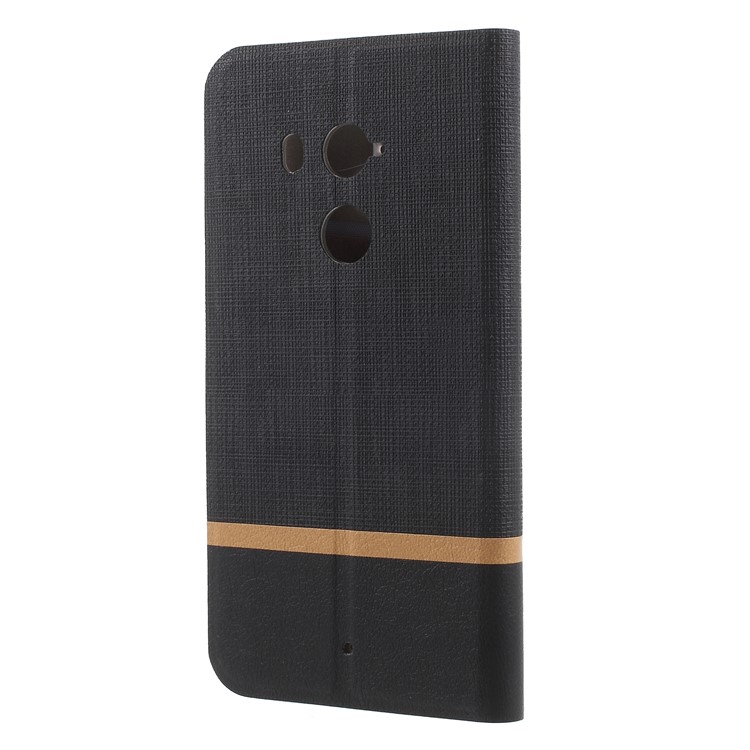 Cross Texture Contrast Color Steel Sheet Leather Card Holder Case for HTC U11+ - Black-2