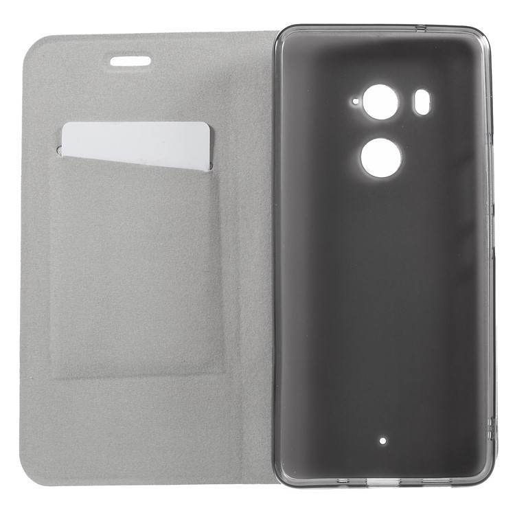 Cross Texture Contrast Color Steel Sheet Leather Card Holder Case for HTC U11+ - Black-6