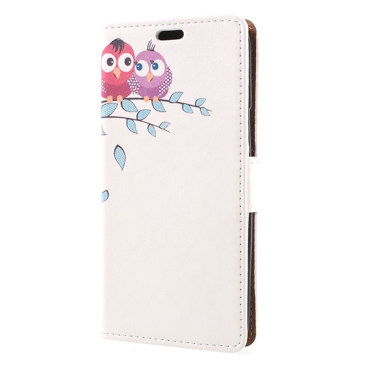 Pattern Printing Wallet Stand Leather Phone Case for HTC U11 Life - Owls on Branch-3