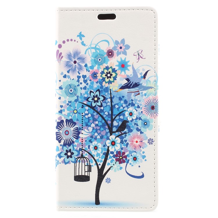 Pattern Printing Leather Mobile Shell with Stand for HTC U11 Life - Blue Flower Tree-1