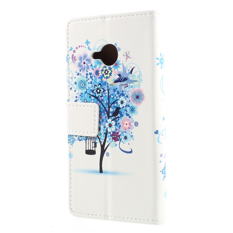 Pattern Printing Leather Mobile Shell with Stand for HTC U11 Life - Blue Flower Tree-2