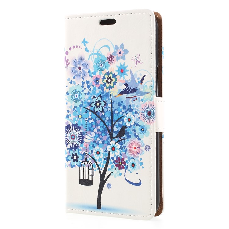 Pattern Printing Leather Mobile Shell with Stand for HTC U11 Life - Blue Flower Tree-3