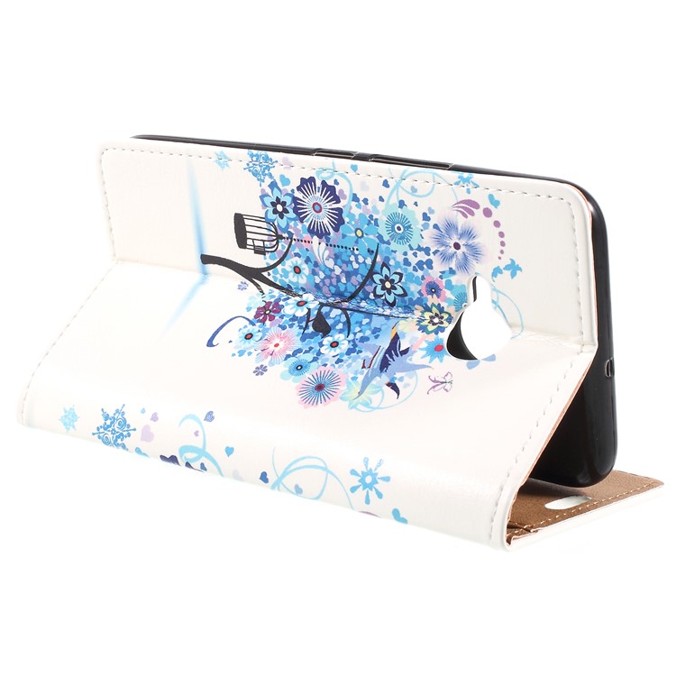 Pattern Printing Leather Mobile Shell with Stand for HTC U11 Life - Blue Flower Tree-5