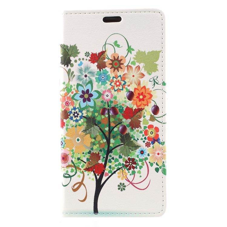 Wallet Stand Patterned Leather Shell Cover for HTC U11 Life - Tree with Flower and Fruit-1