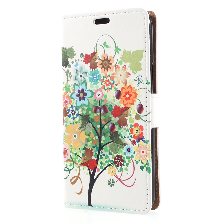 Wallet Stand Patterned Leather Shell Cover for HTC U11 Life - Tree with Flower and Fruit-3