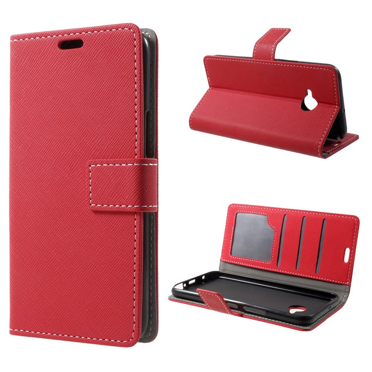 Cross Texture Wallet Leather Stand Case for HTC U11 Life - Red-1