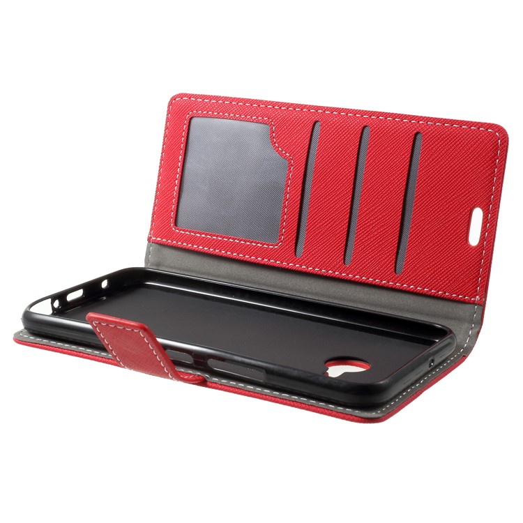 Cross Texture Wallet Leather Stand Case for HTC U11 Life - Red-5