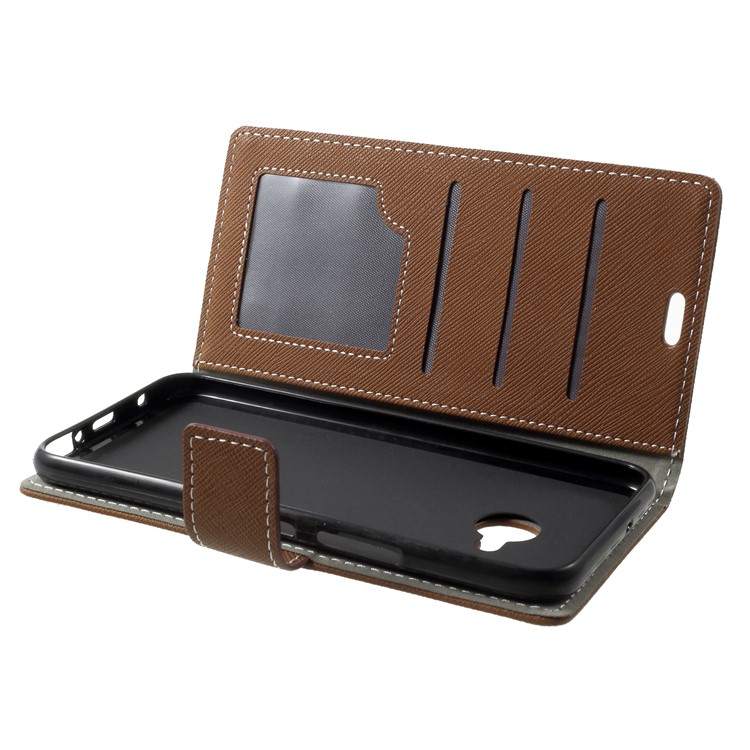 Cross Texture Wallet Leather Cell Phone Case for HTC U11 Life - Brown-5