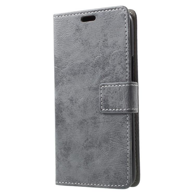Vintage Style Leather Wallet Cover for HTC U11 Life - Grey-3