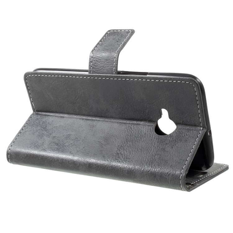 Vintage Style Leather Wallet Cover for HTC U11 Life - Grey-4