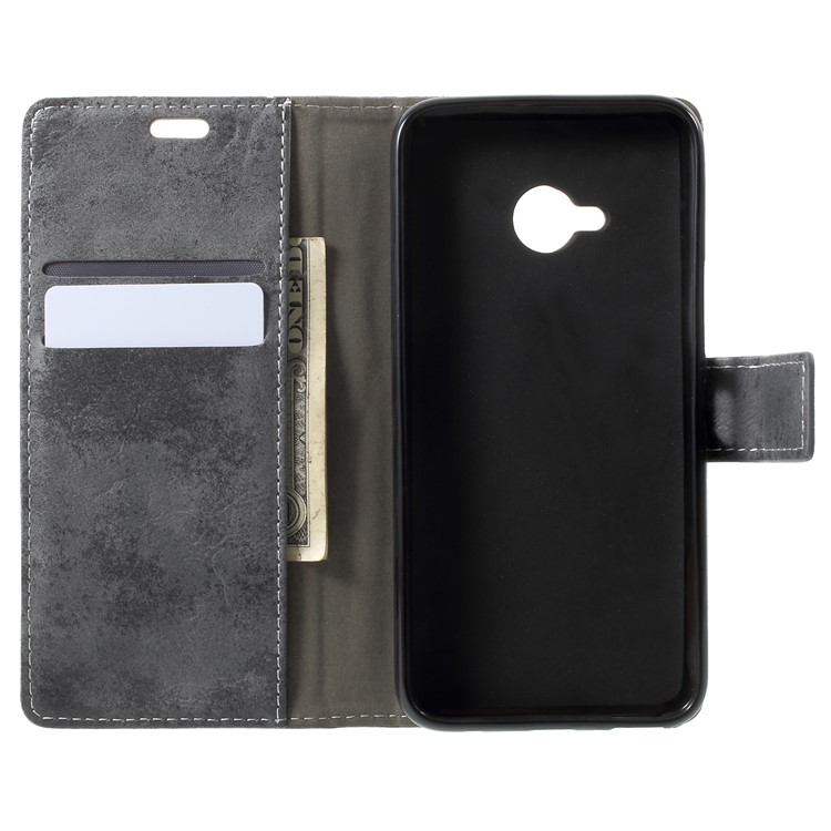 Vintage Style Leather Wallet Cover for HTC U11 Life - Grey-5