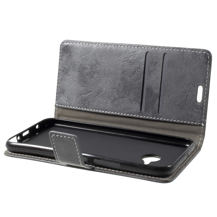 Vintage Style Leather Wallet Cover for HTC U11 Life - Grey-6