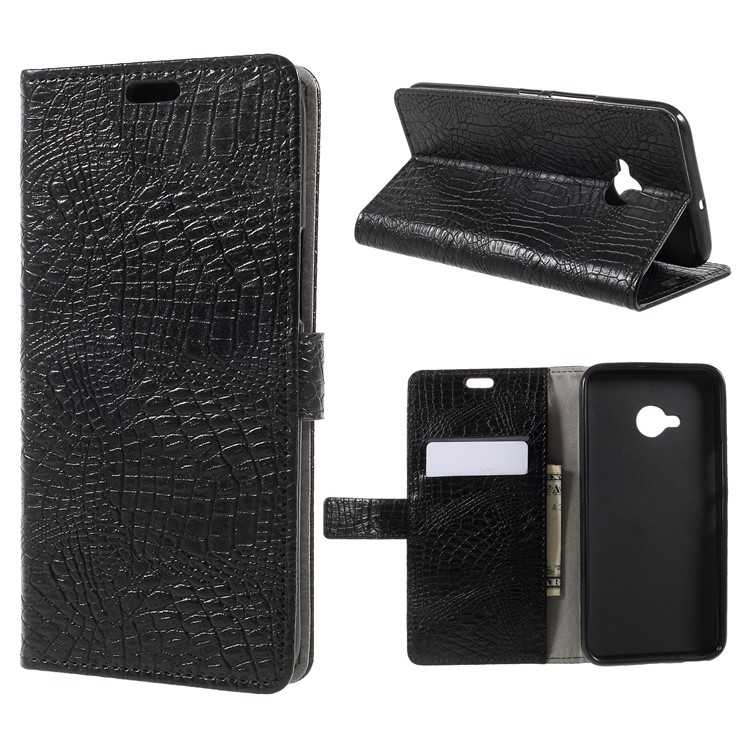 Crocodile Texture Wallet Stand Leather Mobile Phone Case for HTC U11 Life - Black-1