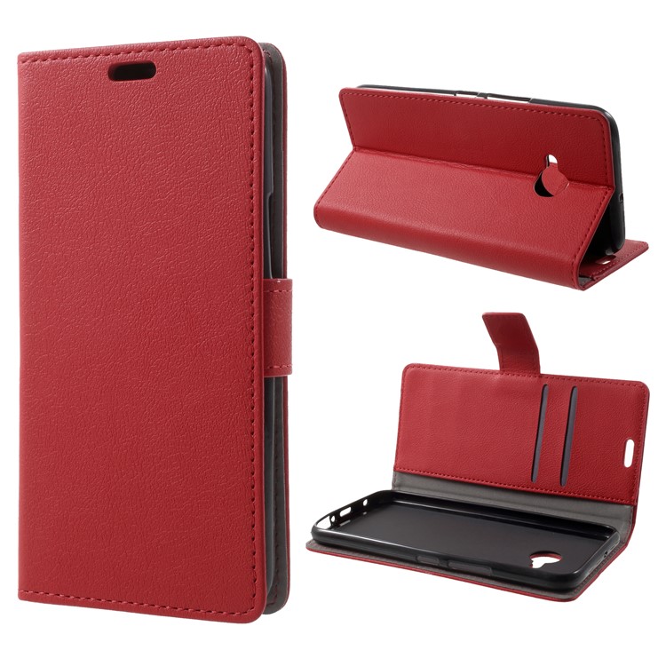 Folio Flip PU Leather Wallet Stand Mobile Phone Cover for HTC U11 Life - Red-1