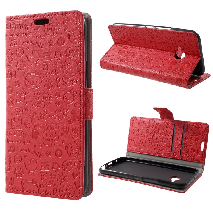 Cartoon Graffiti PU Leather Wallet Stand Mobile Case for HTC U11 Life - Red-1