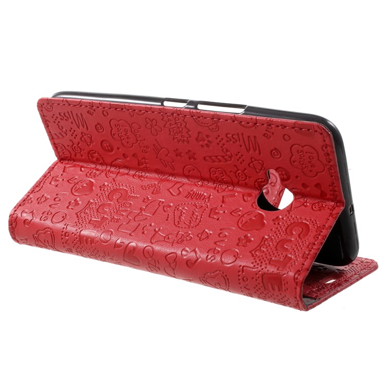 Cartoon Graffiti PU Leather Wallet Stand Mobile Case for HTC U11 Life - Red-4